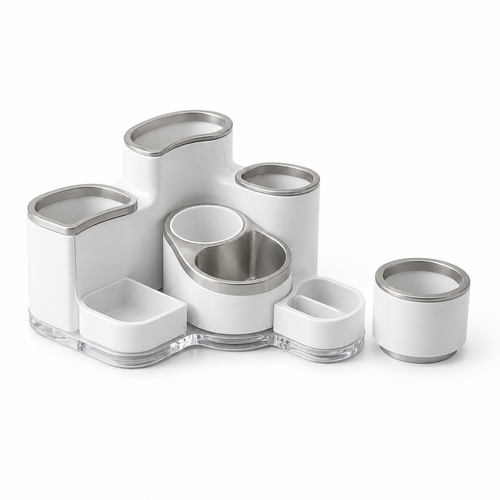 Twasioe™ Modular Desk Organizer, Multi-Compartment Office Supplies Holder, Pen Cup, Sticky Note Tray, Paper Clip Storage, Tape Holder & Phone Stand for Home Office, School, Dorm, Vanity Desk