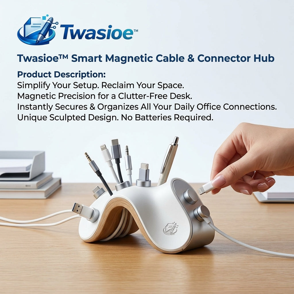 Twasioe™ Smart Magnetic Cable & Connector Hub, Desktop Cable Organizer for USB-C, Lightning, USB-A, Audio Cable and Pen Storage, Magnetic Cord Holder for Home Office Desk, Nightstand and Workstation Setup