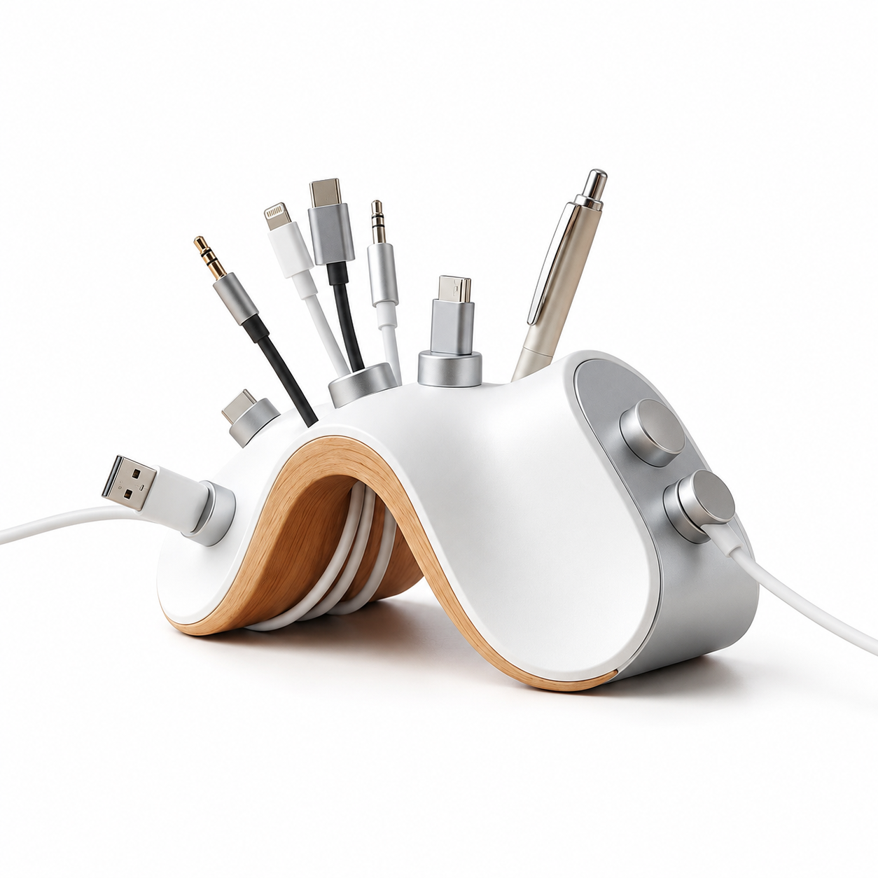 Twasioe™ Smart Magnetic Cable & Connector Hub, Desktop Cable Organizer for USB-C, Lightning, USB-A, Audio Cable and Pen Storage, Magnetic Cord Holder for Home Office Desk, Nightstand and Workstation Setup