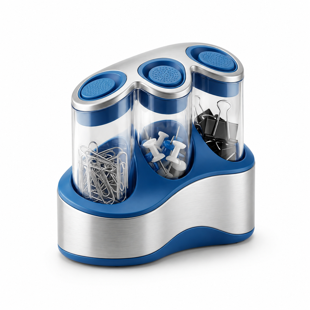 Twasioe™ Smart Desktop Organizer, 3-Compartment Office Supply Dispenser for Paper Clips, Binder Clips, Push Pins, Thumbtacks and Small Desk Accessories, Clear Desk Storage Holder for Home Office, School and Workspace