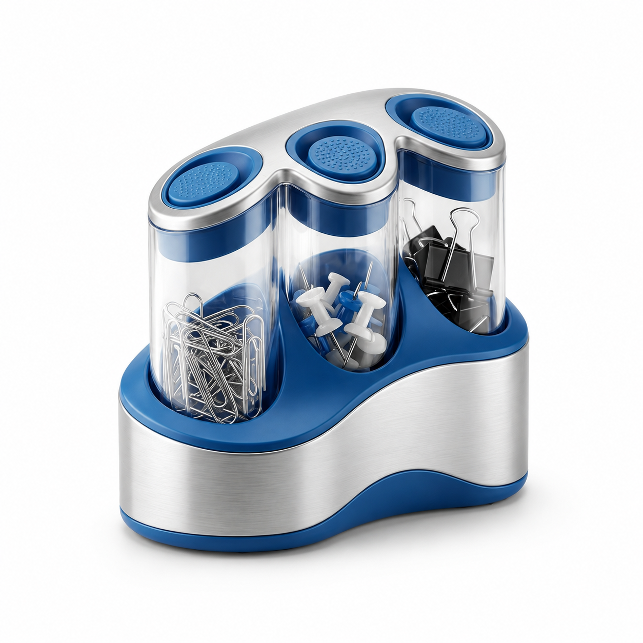 Twasioe™ Smart Desktop Organizer, 3-Compartment Office Supply Dispenser for Paper Clips, Binder Clips, Push Pins, Thumbtacks and Small Desk Accessories, Clear Desk Storage Holder for Home Office, School and Workspace